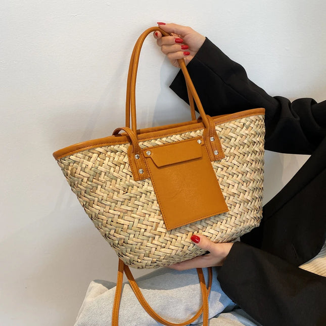 High-Quality Women's Summer Straw Bags Fashionable Women's Shoulder Bags Designer Large Capacity Female Beach Tote Bag