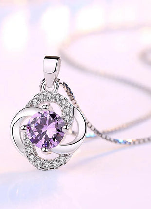 Collane e pendenti da donna in argento sterling 925 con ametista a forma di fiore, gioielli alla moda per matrimoni e feste. PlatiNum