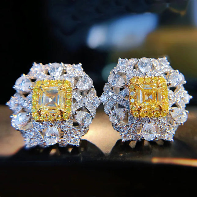 Vintage Topaz Moissanite Stud Earring 100% Real 925 sterling silver Jewelry Promise Engagement Wedding Earrings for Women Gift PlatiNum