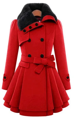 Women's Winter Slim Long Wool Sherpa Coat Double Breasted Padded Korean Cashmere Coat England Style Trench