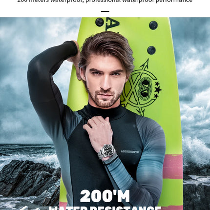 ADDIESDIVE Classic Men's Business and Leisure Quartz Watch 200m Waterproof 316L Stainless Steel Sports Night Light Diving Watch