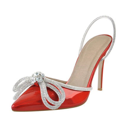Onlymaker donna elegante tacchi a punta cristallo farfalla nodo lucido conciso partito tacchi alti sottili regalo di nozze sandali moda