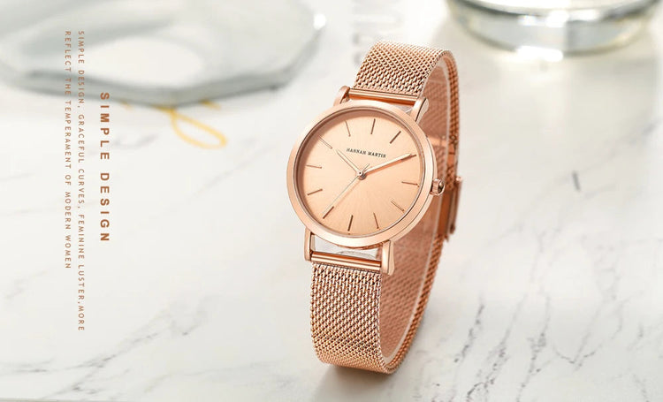 HANNAH MARTIN Movimento al quarzo giapponese in acciaio inossidabile di qualità del marchio Orologio Dropshipping da donna impermeabile da 36 mm in oro rosa completo platinumshop