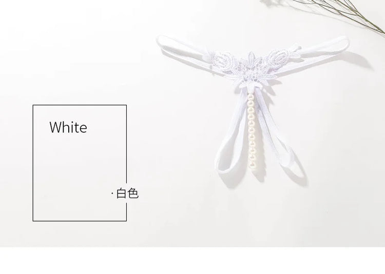 Women Lace Panties Thongs Pearl Pendant Embroidery G-String T-Back Briefs Underwear Hollow Ladies Panties Sexy Lingerie Knickers