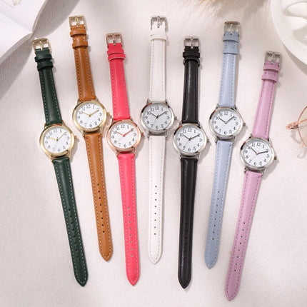 Orologio al quarzo da donna alla moda per il tempo libero, numeri arabi facili da leggere, quadrante semplice, cinturino in pelle PU, colore caramella platinumshop