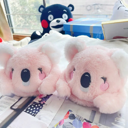 Cute Pink Gray Koala Cartoon Animal Plush Slippers Female Winter Warm Koala Home Woman Slipper