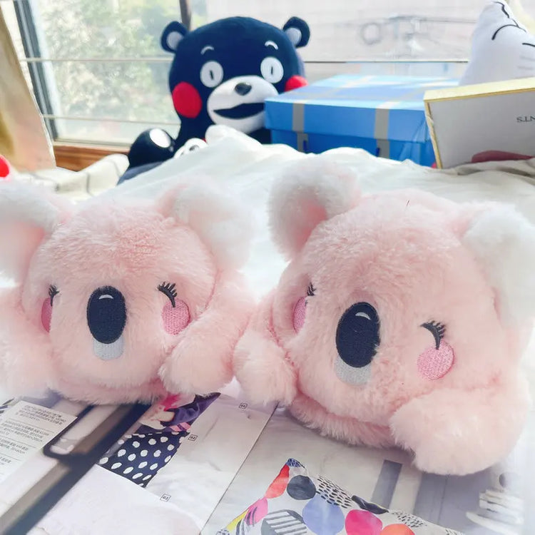Cute Pink Gray Koala Cartoon Animal Plush Slippers Female Winter Warm Koala Home Woman Slipper