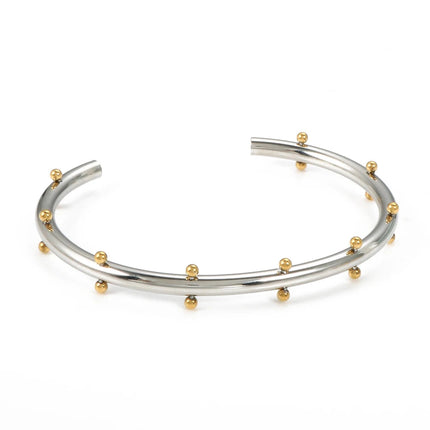 Set di gioielli di lusso Bracciale rigido in acciaio inossidabile Anello da dito Orecchini a cerchio con mini sfere per regali di gioielli di moda da donna platinumshop