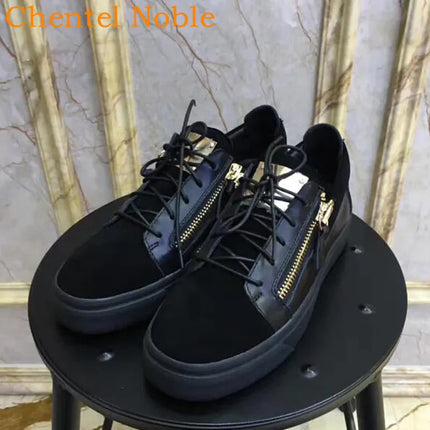 Brand Chentel Flock Leather Spring Men Casual Shoes Party Shoes Men Flats Sneakers Zipper Lace-Up Unisex High Quality Male Black