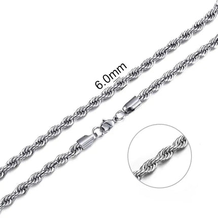 Jiayiqi 2mm-7mm Rope Chain Necklace Stainless Steel Never Fade Waterproof Choker Men Women Jewelry Silver Color Chains Gift PlatiNum