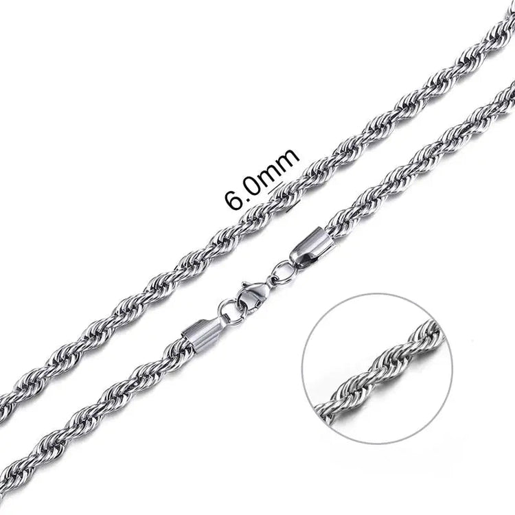Jiayiqi 2mm-7mm Rope Chain Necklace Stainless Steel Never Fade Waterproof Choker Men Women Jewelry Silver Color Chains Gift PlatiNum