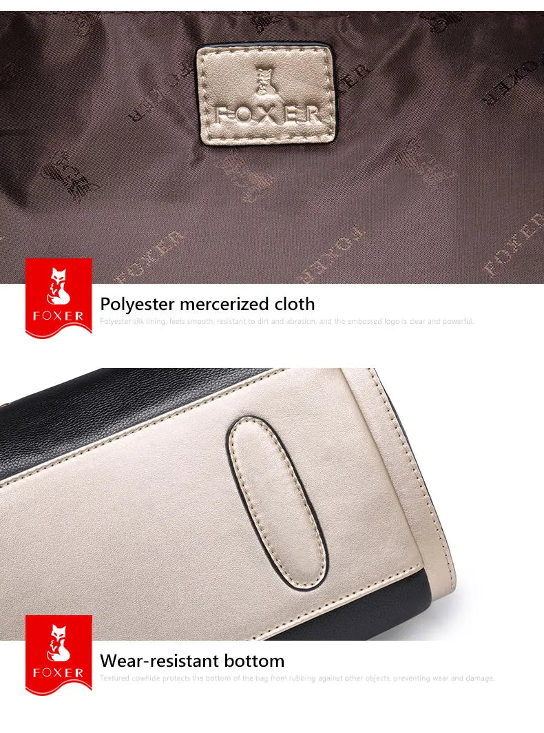 FOXER Women Genuine Leather Handbag Lady Large Capacity Crossbody Shoulder Bags Cowhide Top Handle Tote Festival Gift For Female