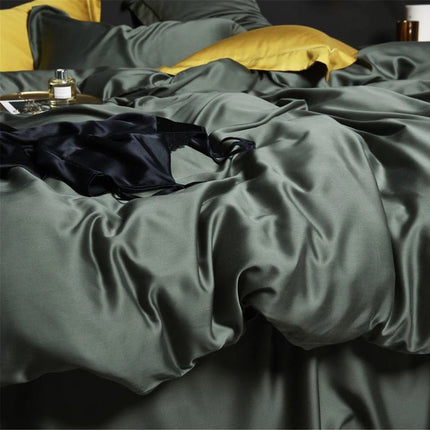 Liv-Esthete Set biancheria da letto in seta 100% verde scuro Set biancheria da letto in pura seta sana di lusso Queen King Copripiumino Lenzuolo piatto Federa Set biancheria da letto