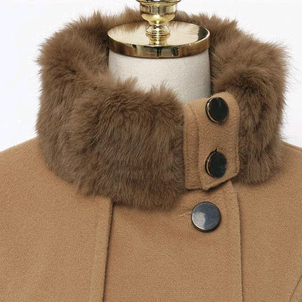 Women's Winter Slim Long Wool Sherpa Coat Double Breasted Padded Korean Cashmere Coat England Style Trench
