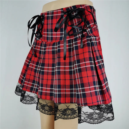 Harajuku Punk gotico nero a vita alta gonne nere donne Sexy Patchwork fasciatura Mini gonna nera Streetwear femminile