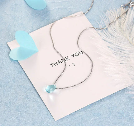 New in 925 Sterling Silver Blue Lucky Crystal Pendants Necklaces For Women Fashion Luxury Designer Jewelry  GaaBou PlatiNum