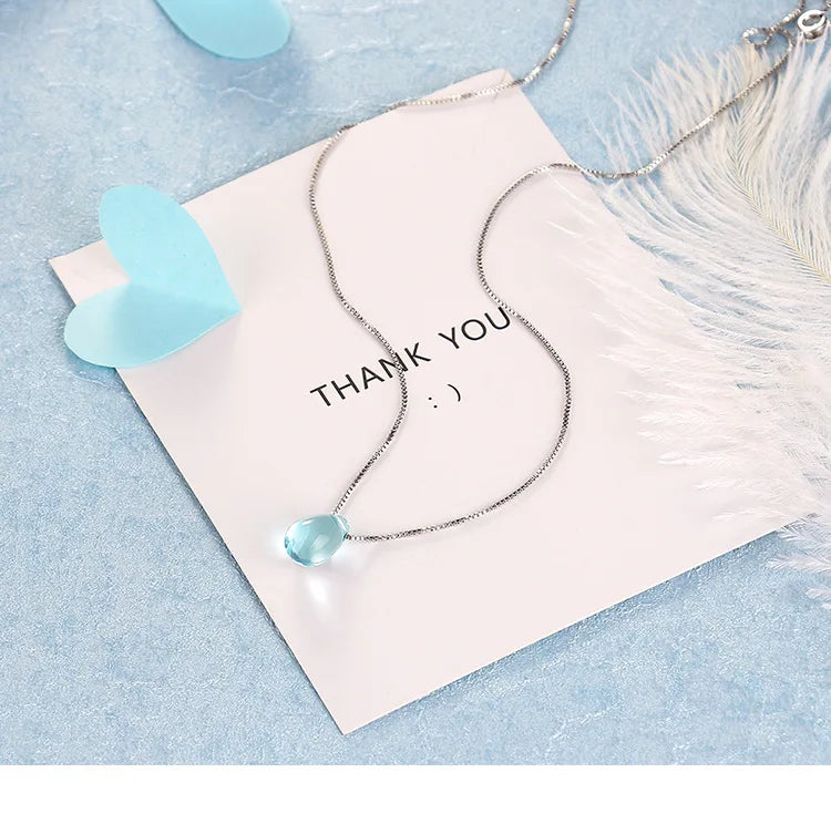New in 925 Sterling Silver Blue Lucky Crystal Pendants Necklaces For Women Fashion Luxury Designer Jewelry  GaaBou PlatiNum