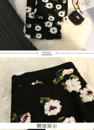 Three Dimensional Flower Skirts Women Winter High Waist Woolen Thickened Long Skirt Female Autumn New PlatiNum