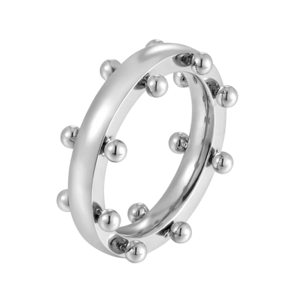 Set di gioielli di lusso Bracciale rigido in acciaio inossidabile Anello da dito Orecchini a cerchio con mini sfere per regali di gioielli di moda da donna platinumshop