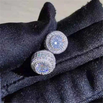 Female Austrian Crystal Round Earring White Gold Yellow Gold Color White Zircon Hip Hop Wedding Stud Earrings For Women Jewelry PlatiNum
