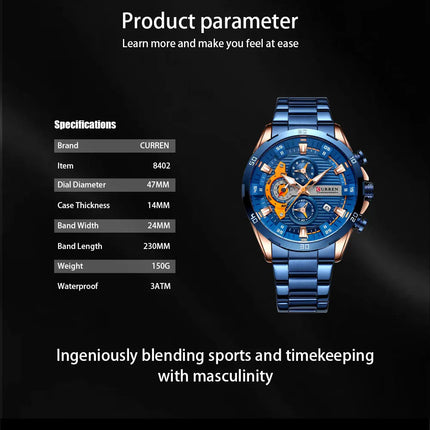 CURREN orologio da uomo orologi da uomo al quarzo sportivi di lusso delle migliori marche orologio da polso cronografo impermeabile in acciaio pieno da uomo Relogio Masculino platinumshop