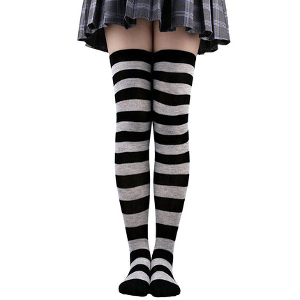 Calze alte alla coscia da donna a righe da donna nere bianche rosa lunghe sopra sopra calzini al ginocchio femboy Cosplay Lolita Harajuku Y2k