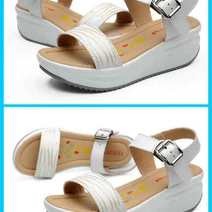 WOIZGIC Women's Ladies Female Genuine Leather Shoes Platform Sandals High Heels Summer Cool Beach Flip Flop 35-40 CDBY-5531 PlatiNum