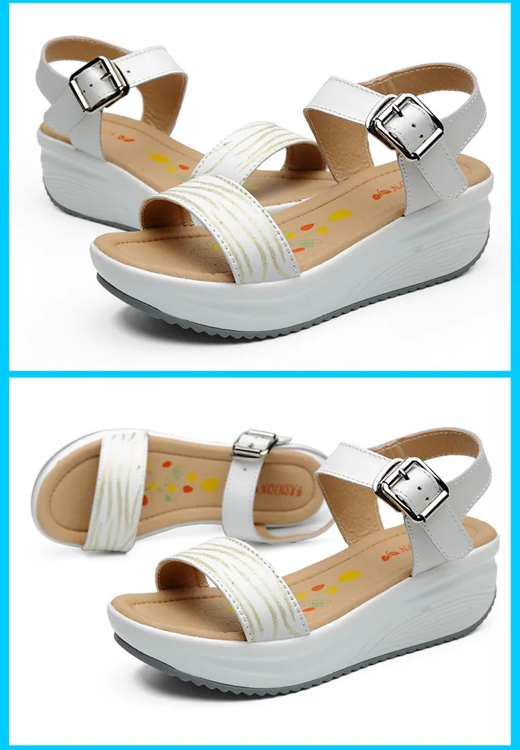 WOIZGIC Women's Ladies Female Genuine Leather Shoes Platform Sandals High Heels Summer Cool Beach Flip Flop 35-40 CDBY-5531 PlatiNum