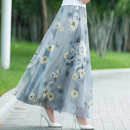 Gonne a vita alta da donna, estive 2026, primaverili, con elastico in vita, lunghezza midi, stampate, per la danza, in chiffon, modello swing