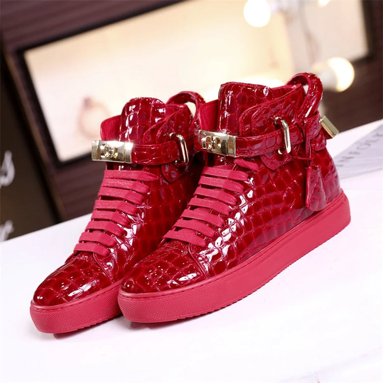 Women’s Genuine Cow Leather Flat Ankle Boots Stone Pattern Black High with Lace Sneakers Designer With Lock Luxury Brands Shoes