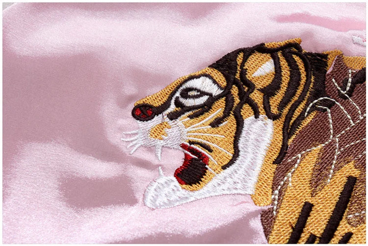 Double Sided Satin Baseball Jacket Women Sukajan Jacket Female Girls Embroidery Coat 2026 Spring Autumn Pink Z1A1