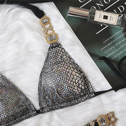 Catene di metallo con scollo all'americana Strass Diamante Bikini Costume da bagno donna Costumi da bagno femminili Due pezzi Bikini set Costume da bagno brasiliano Swim platinumshop