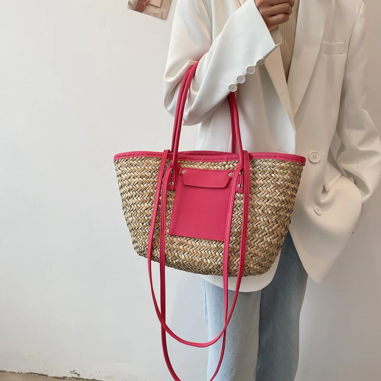 Borse estive in paglia da donna di alta qualità Borse a tracolla da donna alla moda Borsa da spiaggia tote femminile di grande capacità di design