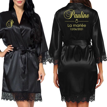 Data personalizzata Nome Kimono in pizzo Abito da donna Matrimonio Sposa Abiti da damigella d'onore Addio al nubilato Preparewear