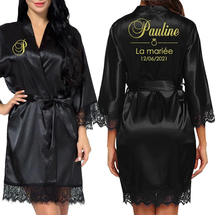 Data personalizzata Nome Kimono in pizzo Abito da donna Matrimonio Sposa Abiti da damigella d'onore Addio al nubilato Preparewear