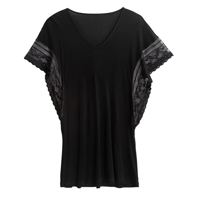 SuyaDream Women's Silk Nightgown Natural Silk and Lace Mini Sexy Black Wine Dresses Summer Nightgowns 2021