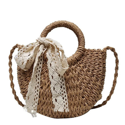Yogodlns Borsa a tracolla intrecciata in rattan semicircolare fatta a mano Borse a tracolla a tracolla da donna estive Borsa da spiaggia piccola per ragazze Novità