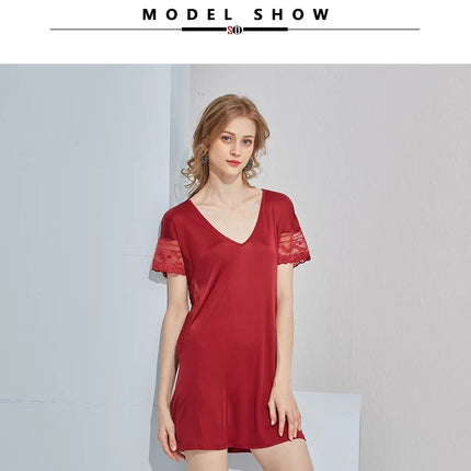 SuyaDream vestido de noche de seda para mujer de seda natural y encaje Mini vestidos sexy de vino negro camisones de verano 2021