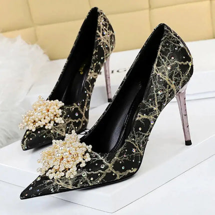 BIGTREE Scarpe Fiori di perle Décolleté da donna Tacchi alti con strass 2026 Nuove donne di lusso Tacchi a spillo Décolleté da donna di grandi dimensioni platinumshop