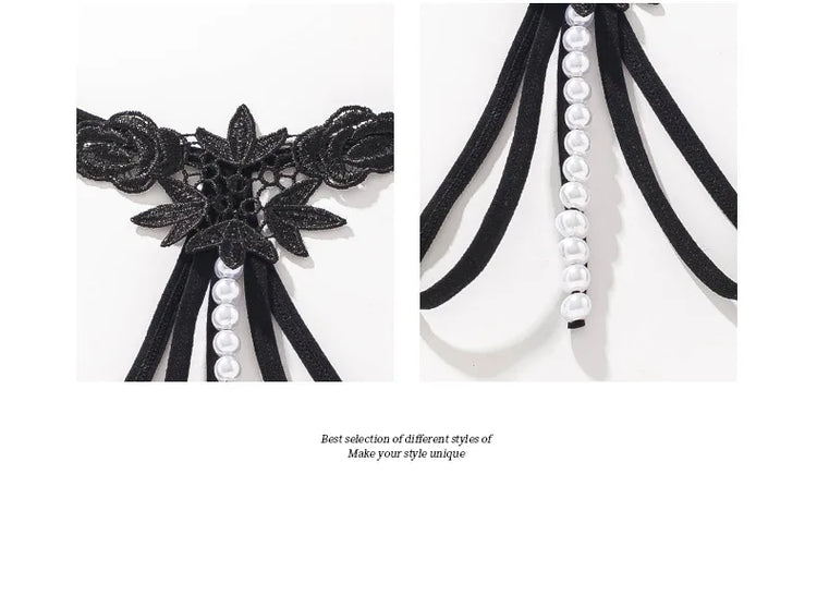 Women Lace Panties Thongs Pearl Pendant Embroidery G-String T-Back Briefs Underwear Hollow Ladies Panties Sexy Lingerie Knickers