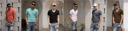 Men's 100% Cotton Branded Quality T-shirt V-Neck Fashion Design Slim Fit Solid Men's T-shirt Top Tees Short Sleeve T-shirt for Men