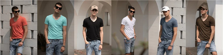 T-shirt da uomo in cotone 100% di qualità del marchio con scollo a V Fashion Design Slim Fit Soild T-shirt da uomo Top Tees T-shirt a maniche corte per uomo