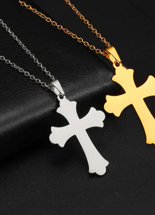 Cazador Collana con ciondolo croce religiosa alla moda di Gesù Collane a catena in acciaio inossidabile color oro per regalo di gioielli cavi unisex PlatiNum