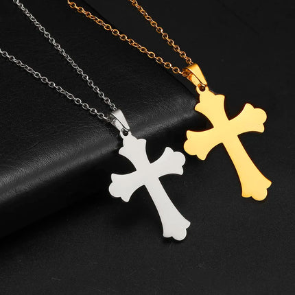 Cazador Collana con ciondolo croce religiosa alla moda di Gesù Collane a catena in acciaio inossidabile color oro per regalo di gioielli cavi unisex PlatiNum