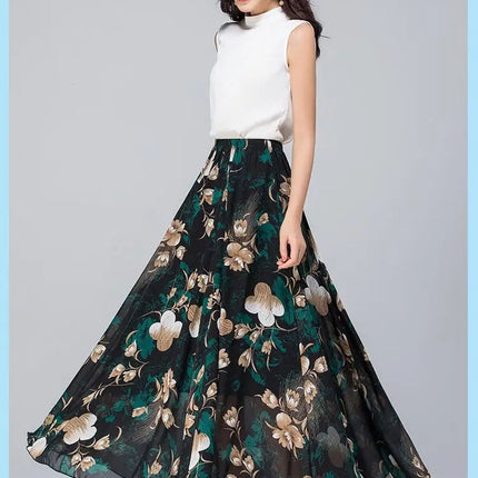 Gonne a vita alta da donna, estive 2026, primaverili, con elastico in vita, lunghezza midi, stampate, per la danza, in chiffon, modello swing