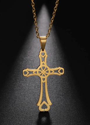 Cazador Collana con ciondolo croce religiosa alla moda di Gesù Collane a catena in acciaio inossidabile color oro per regalo di gioielli cavi unisex PlatiNum
