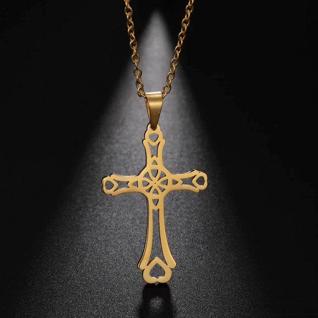 Cazador Collana con ciondolo croce religiosa alla moda di Gesù Collane a catena in acciaio inossidabile color oro per regalo di gioielli cavi unisex PlatiNum