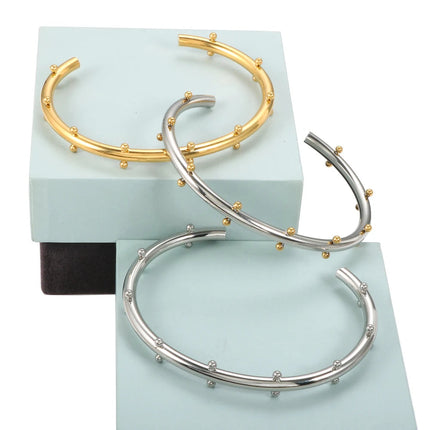 Set di gioielli di lusso Bracciale rigido in acciaio inossidabile Anello da dito Orecchini a cerchio con mini sfere per regali di gioielli di moda da donna platinumshop