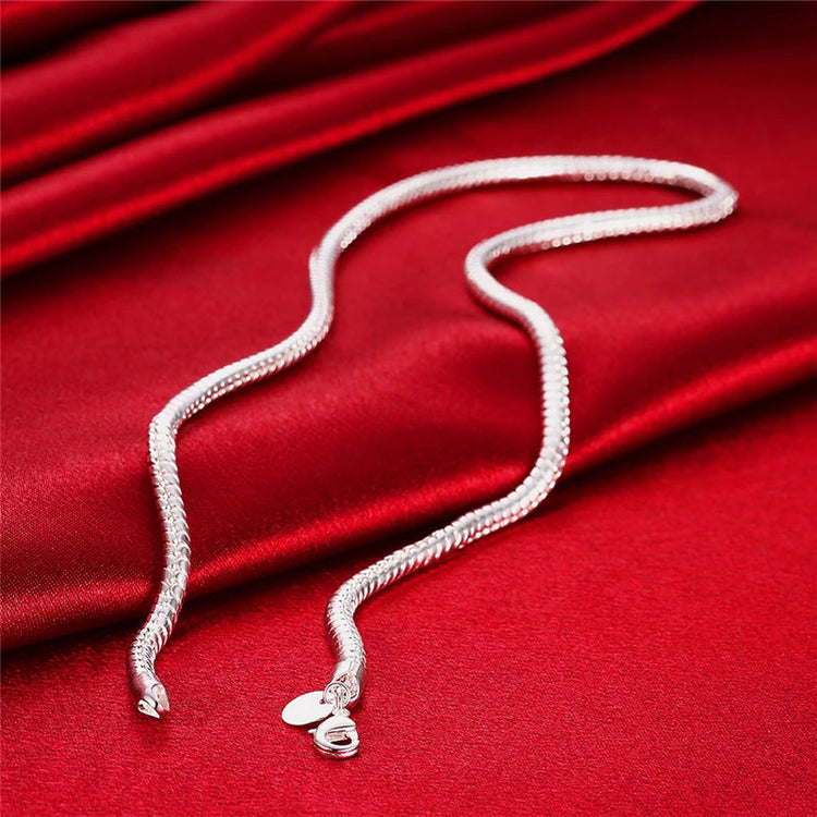 DOTEFFIL 925 Sterling Silver 16/18/20/24/22/24/26/30 Inch 3mm Snake Chain Necklace For Woman Man Wedding Engagement Jewelry PlatiNum