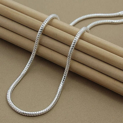 DOTEFFIL 925 Sterling Silver 16/18/20/24/22/24/26/30 Inch 3mm Snake Chain Necklace For Woman Man Wedding Engagement Jewelry PlatiNum